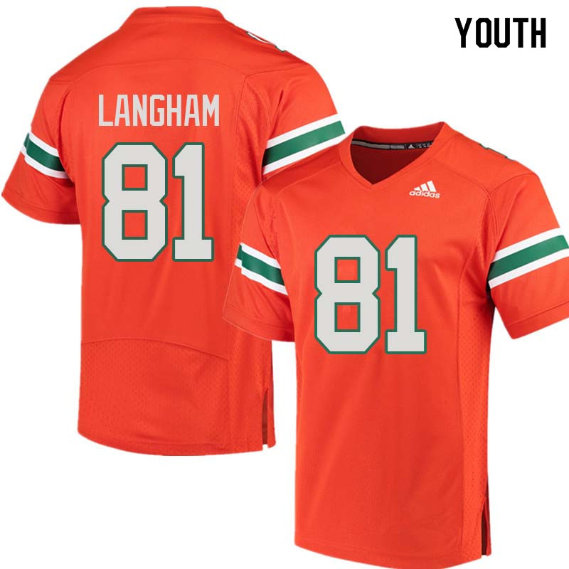 Youth Miami Hurricanes #81 Darrell Langham College Football Jerseys Sale-Orange - Click Image to Close